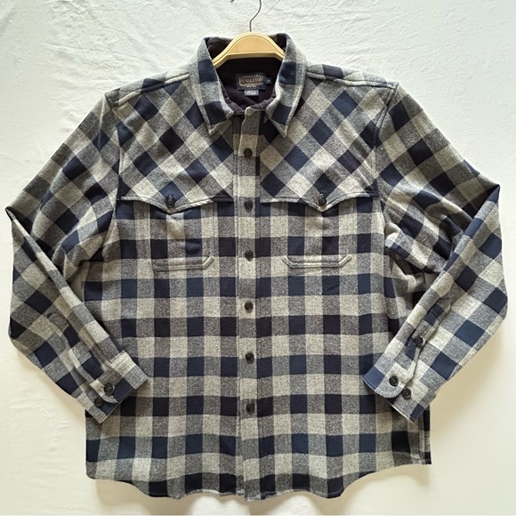 Pendleton Other - Pendleton Mens XL Wool Flannel Buffalo Plaid Shirt Gray Navy